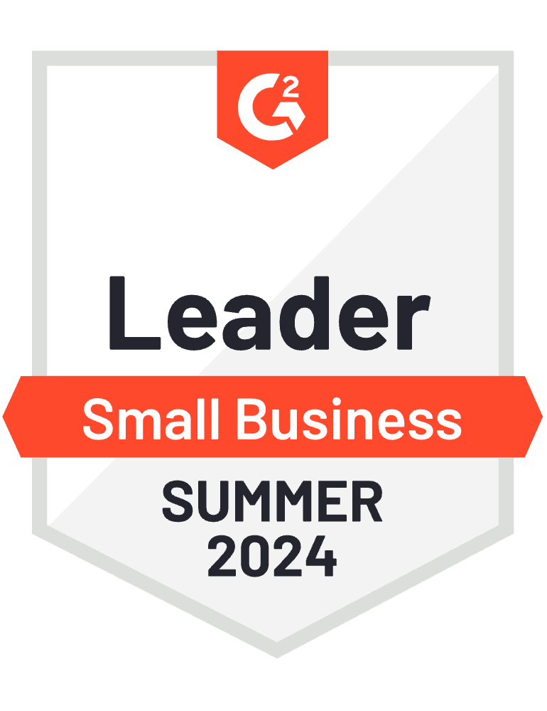 G2 badge: Leader, Small Business, Summer 2023